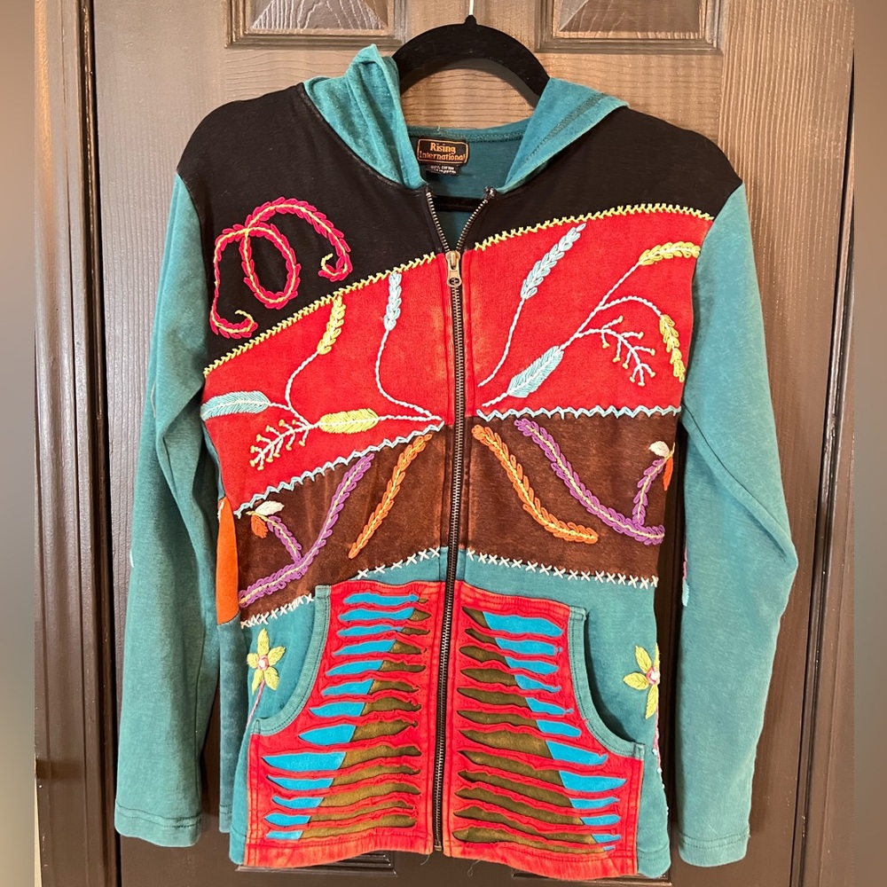Rising International Teal 100% Cotton Zip-Up Hoodie Size Small